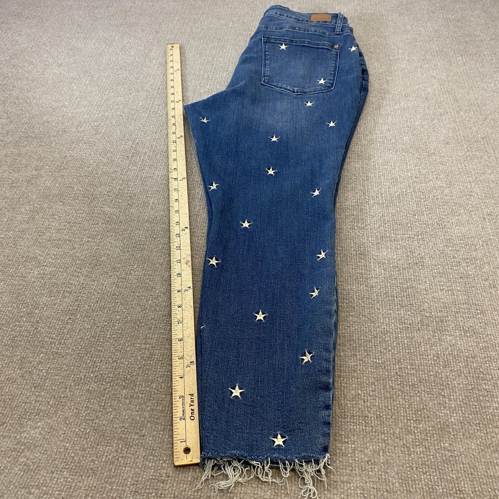 Judy Blue Skinny Jeans Womens 16W Blue Med Wash High Rise Stars Fringe JB80264 - Picture 9 of 12